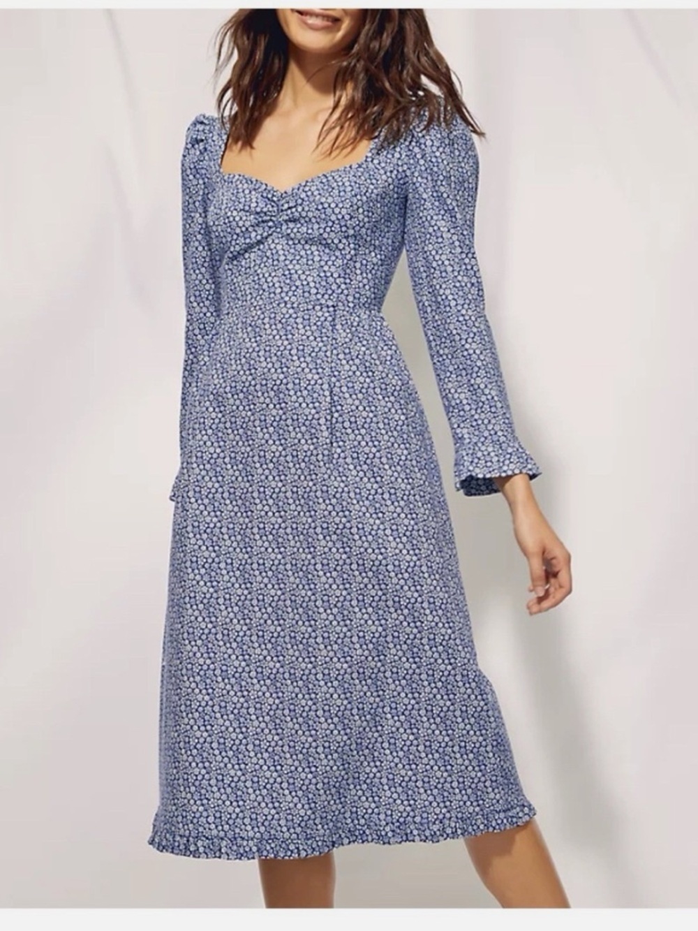 Aritzia Wilfred Polly Blue Ditsy Floral Midi Dress